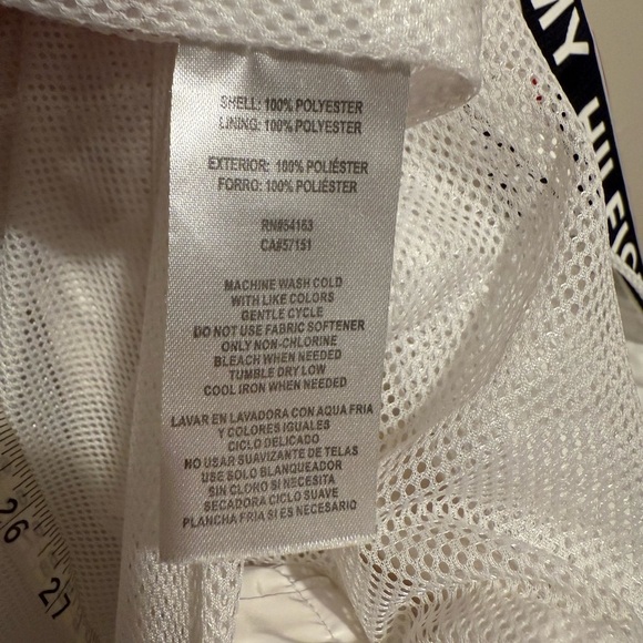 Tommy Hilfiger Long Windbreaker Logo Jacket Women's Size Large White, Red & Blue - Picture 12 of 16